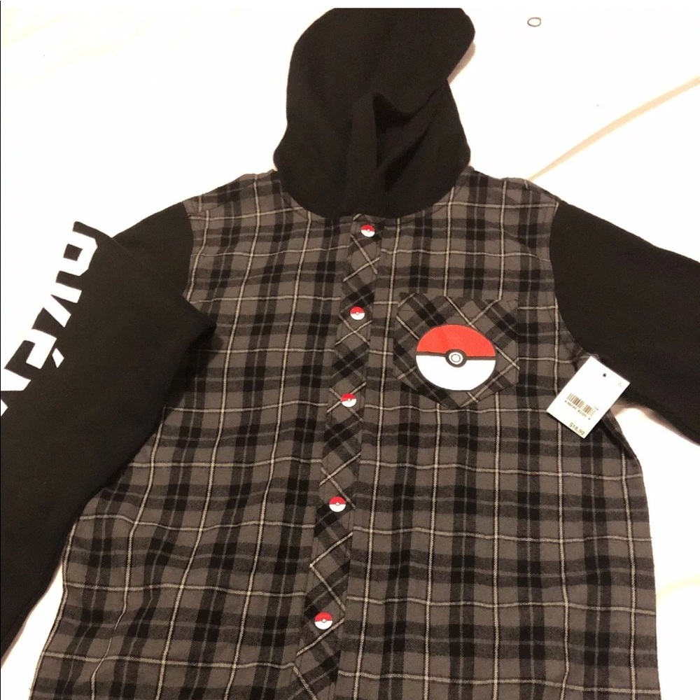 Pokemon Pikachu Hooded Flannel Longsleeve Shirt